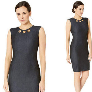 Calvin Klein Denim Sheath Dress w/ Grommet Detail
